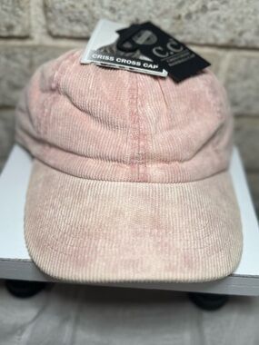 🆕 C.C Pink Stonewashed Corduroy Crisscross Baseball Cap